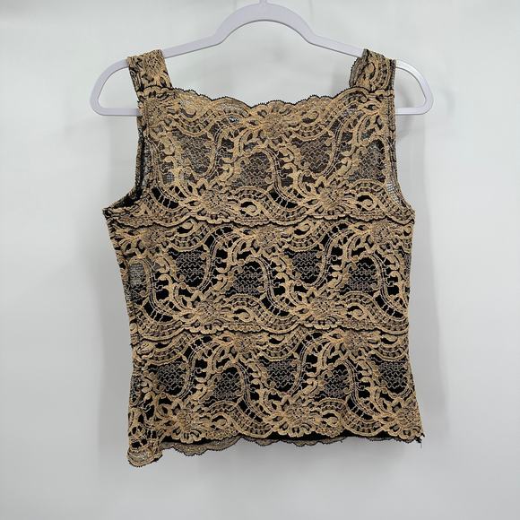 Vintage Kay Celine Women Y2K Lace Top Size M Gold Black Hollywood Glam Statement - Picture 2 of 6